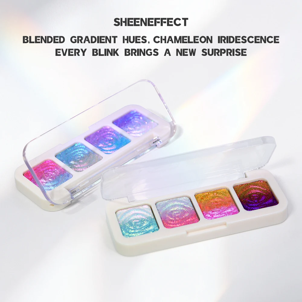 SheenEffect 4 Color Eyeshadow Palette,Chameleon Color Shifting Shimmer Glitter,Pearl Sparkle Diamond Glow Brightening Eye Makeup