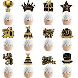 30 40 50 60 Years Old Cupcake Toppers Black Gold Cake Picks Adult Birthday Anniversary 30th 40th 50th 60th Birthday Cake Decor