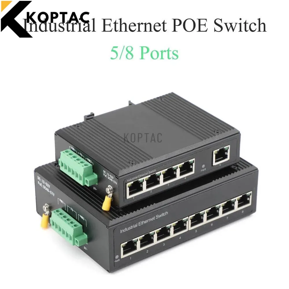 

5/8-портовый промышленный POE-коммутатор 100/1000 Мбит/с для монтажа на DIN-рейку, Plug & Play, для систем автоматизации производства и видеонаблюдения