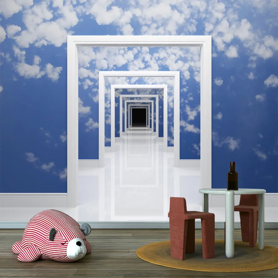 Custom Self Adhesive Wallpaper for Living Room Wall Papers Home Decor Decoration Renovation Corridor Door Cloud Background Mural