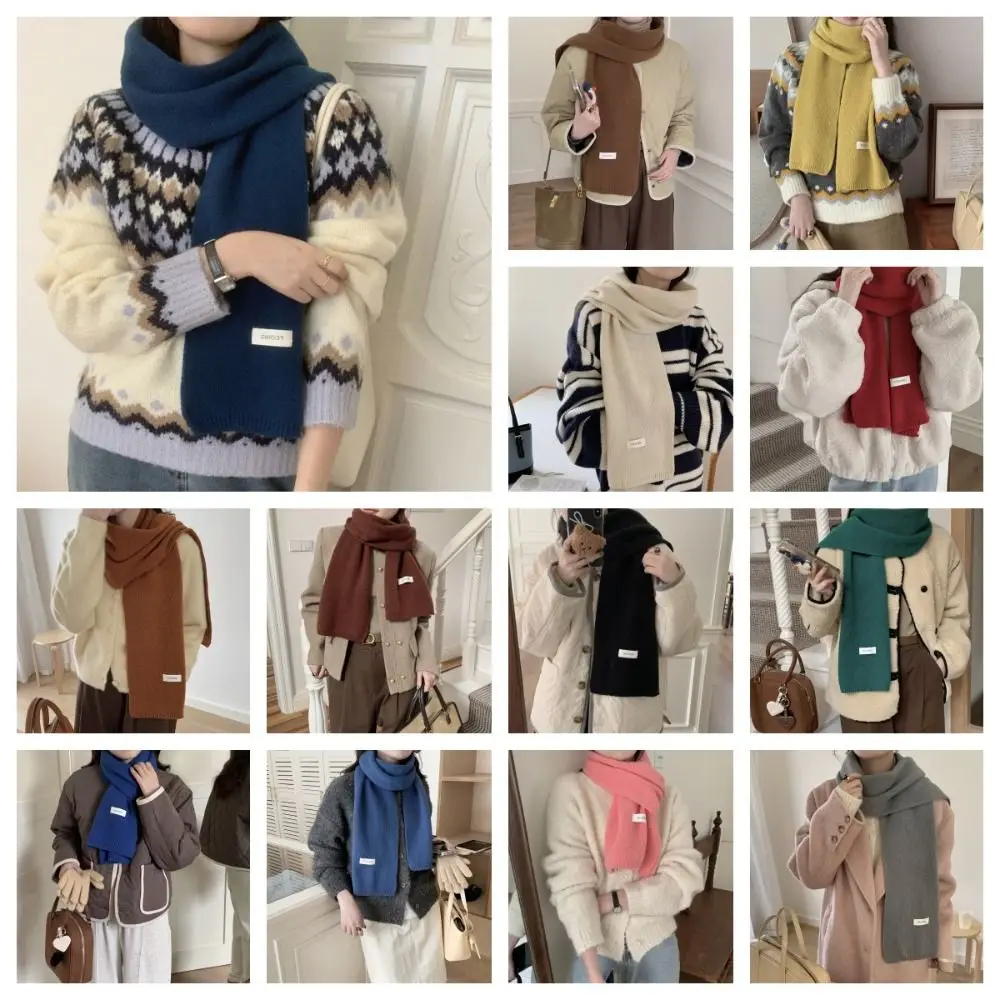 Elegant Letter Wool Scarf Cashmere Shawl Long Shawl Knitted Scarf Solid Color Korean Style Scarves Warm Scarf Student