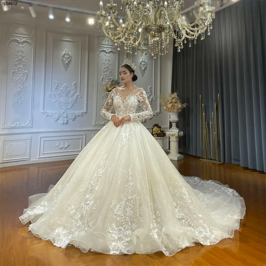 Customized Wedding Dresses Palace Dream Lace 3D Applique Princess Bride Dress Wedding Gowns Plus Size Vestido de novia