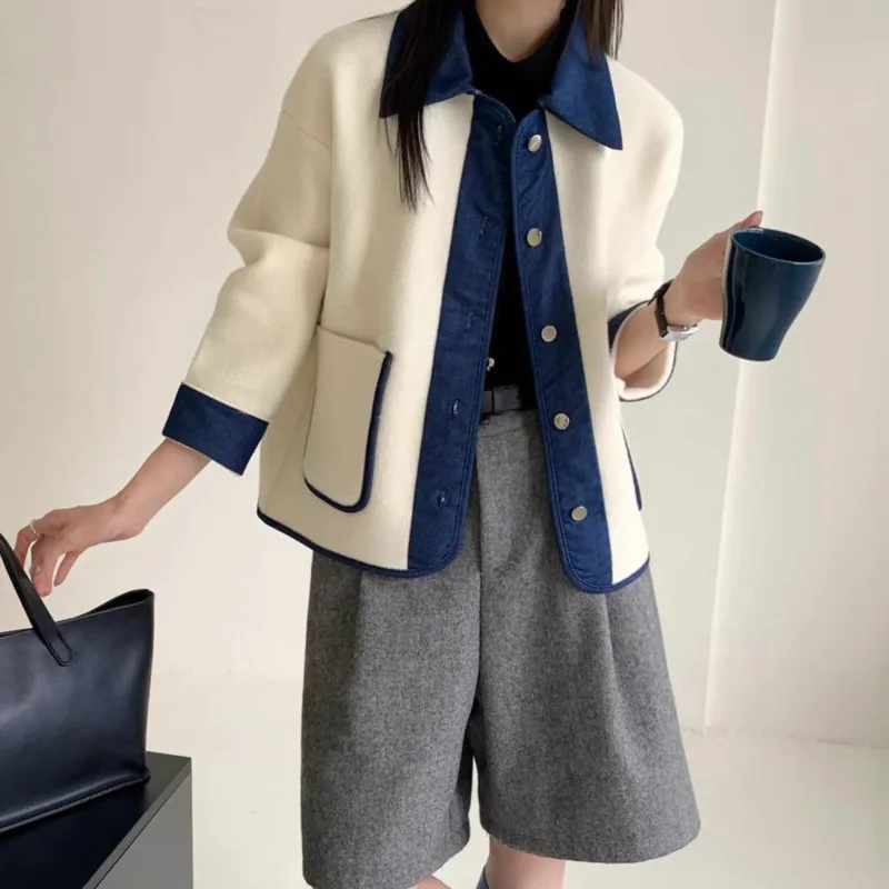 ANJY Autumn Winter Women's European Elegant Patchwork Denim Knitted Cardigan Fashion Casual Chic Versatile Sweater Jacket A14588