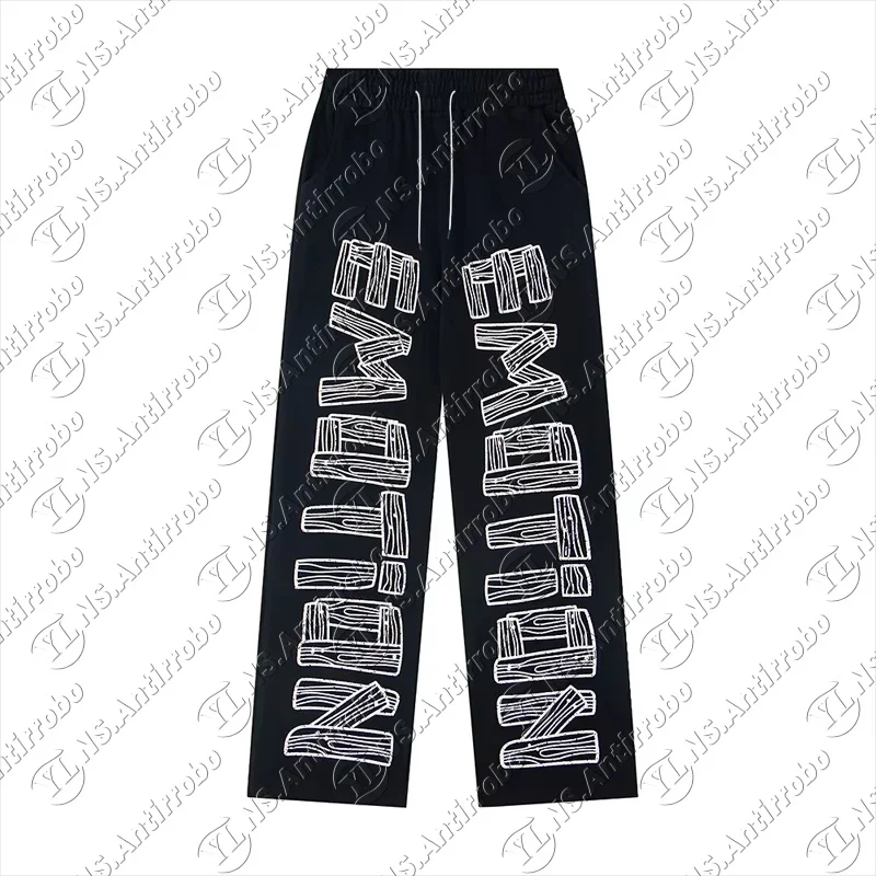 New Spring Autumn Fashion Front Letter Print Elastic Waist Trousers for Men and Women Streetwear Loose  Drawstring Sweatpants