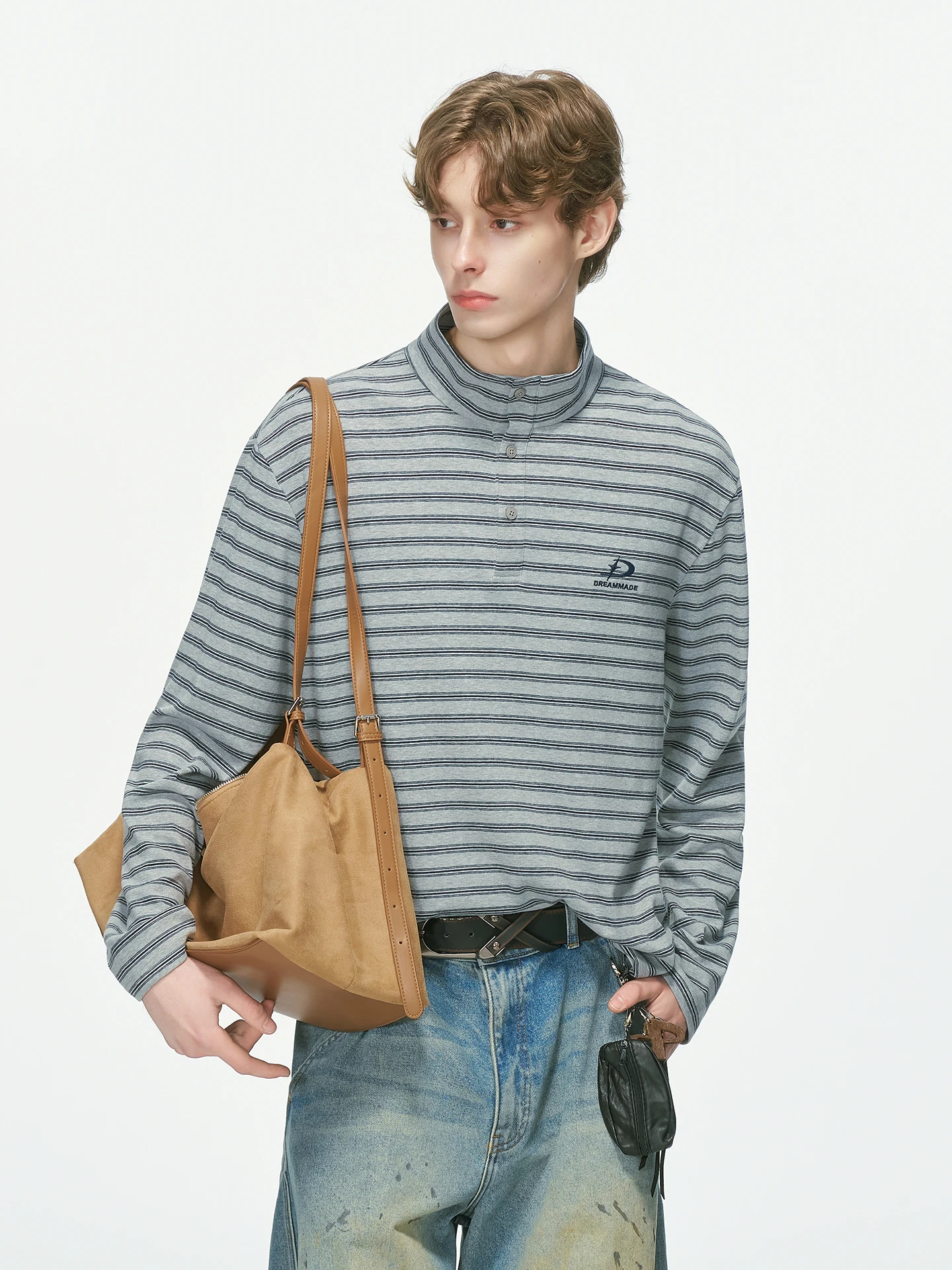 Dream Made Men's Knitted Long Sleeve T-Shirt Half High Collar Inner Wear Commute Style Autumn Season Cotton Blend Fabric