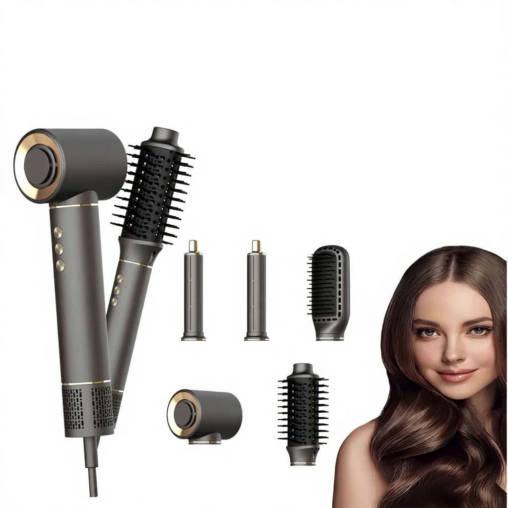 Cross-border AC Motor Multifunctional High-speed Hair Dryer Five-leaf Negative Ion Automatic Curling Iron Hot Air Comb Set Hotel