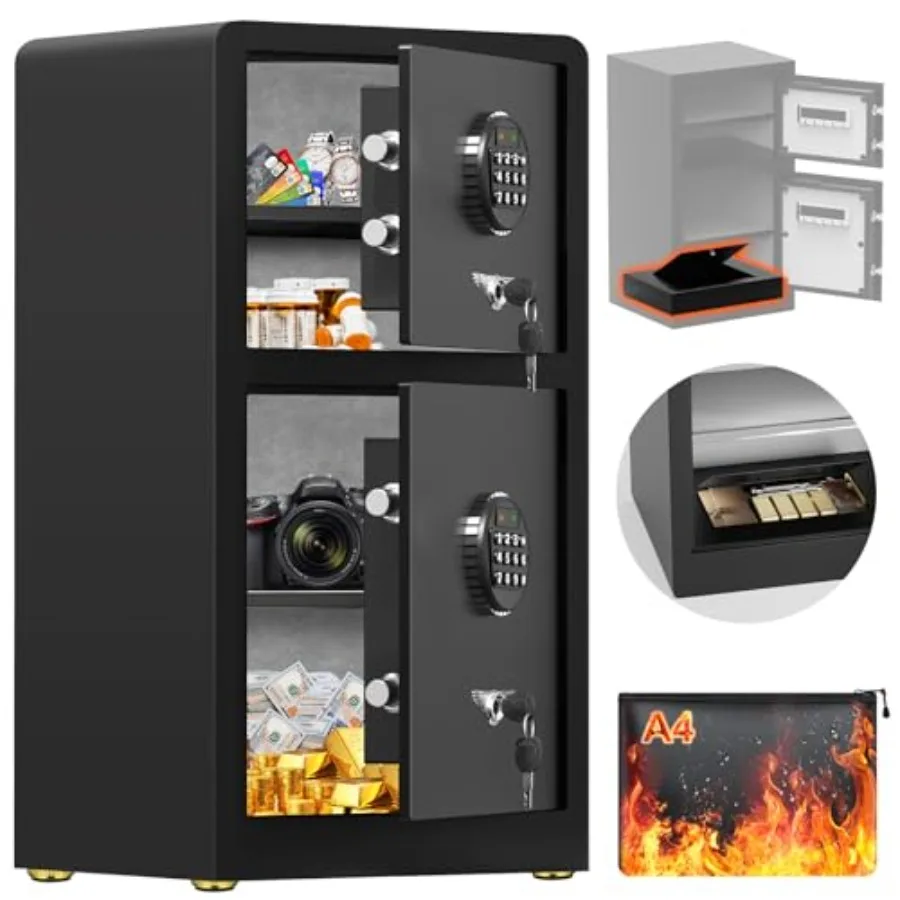 

2025 Новый очень большой огнестойкий сейф высотой 29,3 дюйма для домашнего и офисного использования со скрытым отделением, безопасный сейф с двойной дверью F