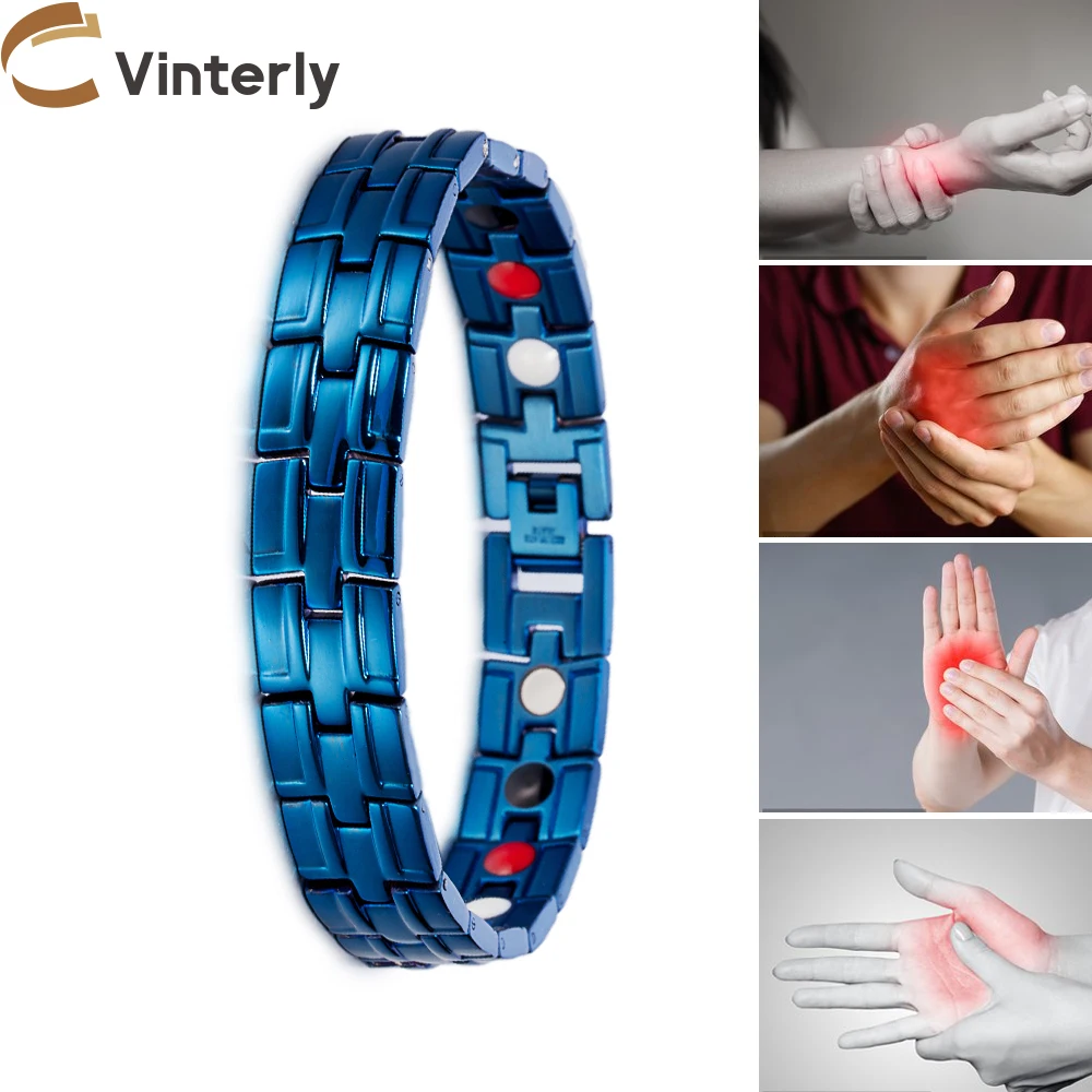 

Vinterly Magnetic Bracelet Male Blue Stainless Steel Therapeutic Magnetic Men Hand Chain Arthritis Relief Jewelry Waterproof