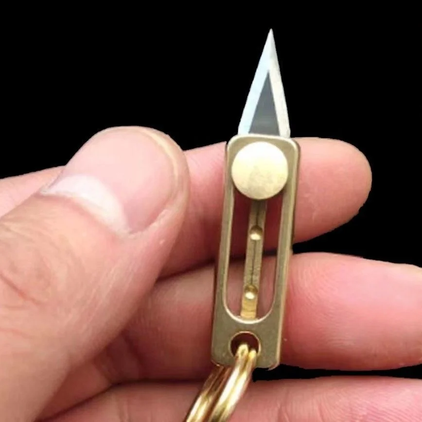 Portable Keychain Mini Brass Push Knife Keychain Pendant Unpacking Express Opener Outdoor Camping Tool Mini Knife Key Ring