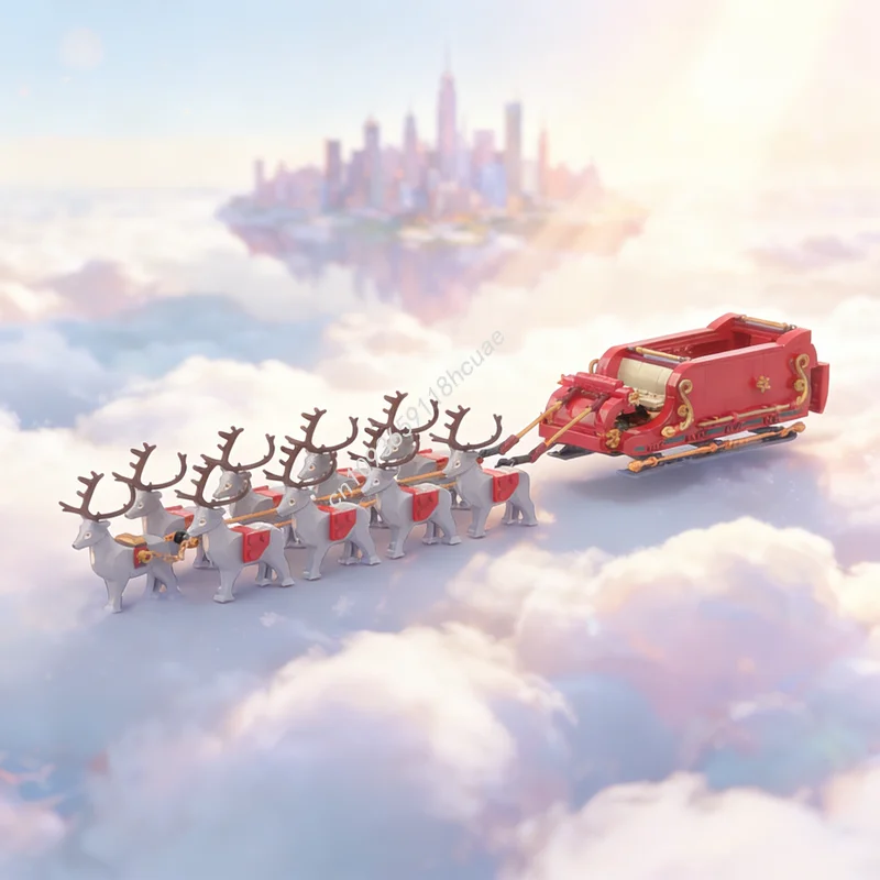 417ピース MOC ダブルサイズ サンタのそり 9頭のトナカイ シーズン限定 クリスマス モデル 組み立ておもちゃ ブロック 組み立て クリスマスギフト 子供向け