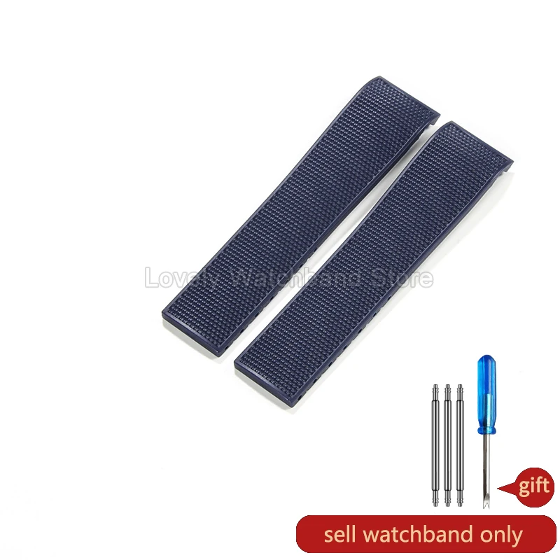 Strapazierfähiges Gummiarmband für Longines Conquest L3.742.642, 21 mm gebogene Schnittstelle, Faltschließe, wasserabweisend, passend für Schwimmer