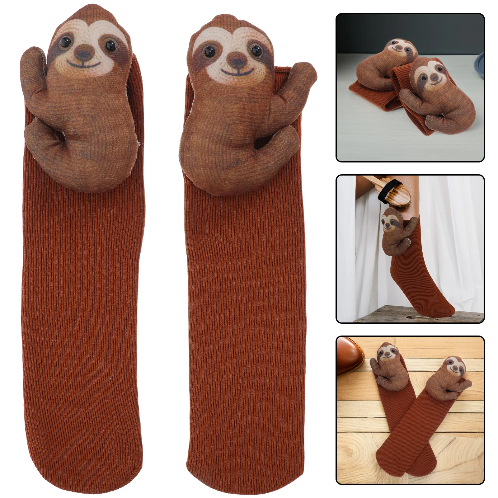 

1Pair 3D Knitted Animal Socks Sloth Pattern Handcrafted Breathable Crew for Adults Kids Christmas Stocking Stuffers Unique
