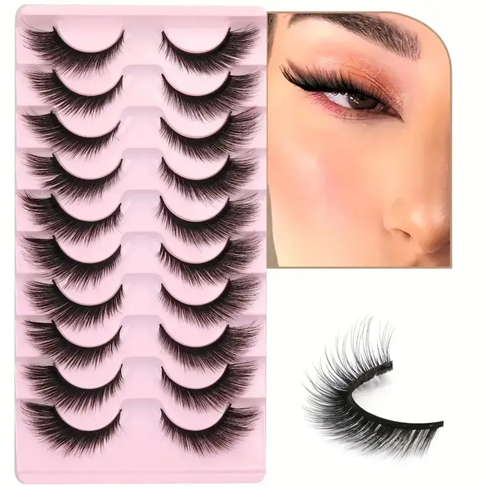 10 Pairs False Eyelashes, Natural Look Lashes Winged False Eyelashes, Slender Fluffy Lashes, Faux Cat Eye Fox Fairy Eye Lashes