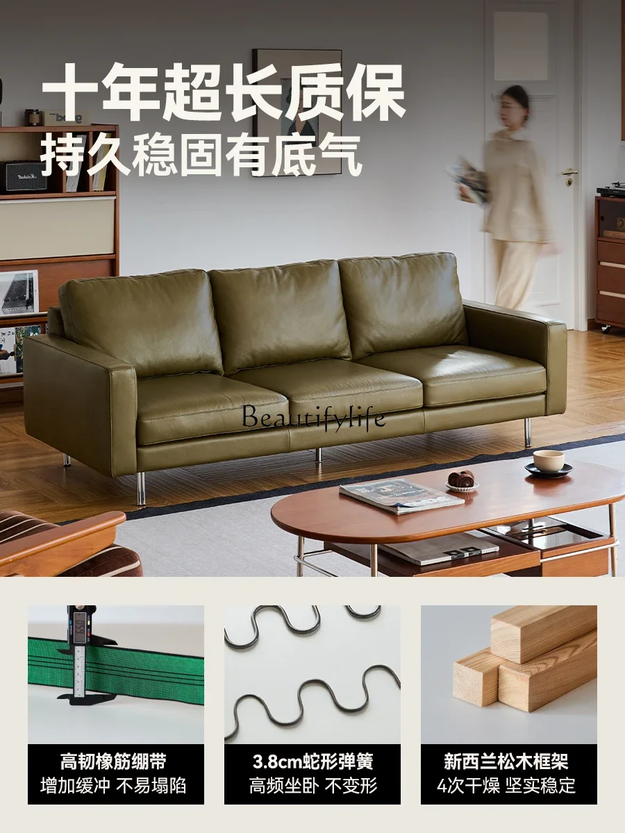 yj7yj7 American-style Light Luxury Retro Leather Sofa Genuine Leather Top Layer Cowhide Small Apartment Living Room