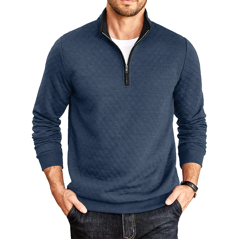 Autumn Winter Sweatshirt Men Stand Collar Zipper Pull On Loose Sweatshirts Male Solid Casual Pullover Hoodie Warm Street Tops
