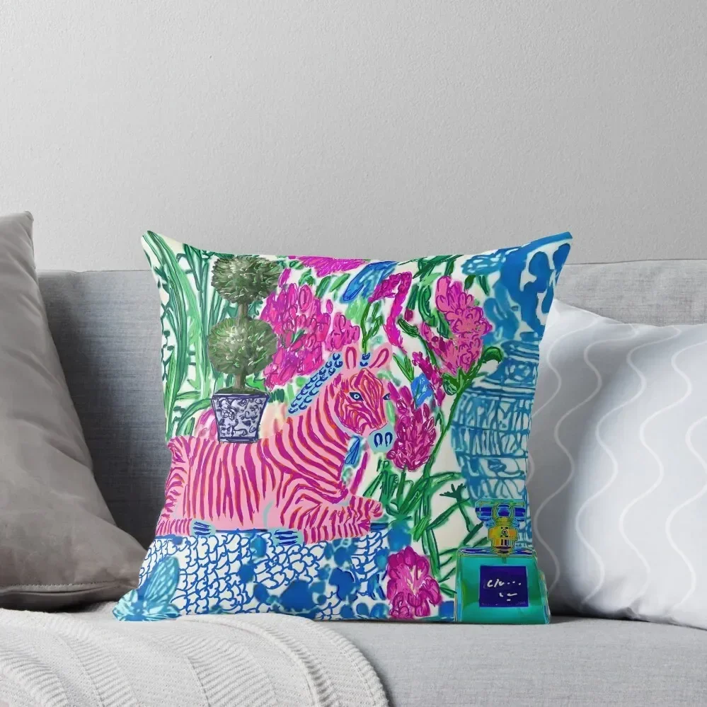 Zebra and chinoiserie jars marker and watercolor Throw Pillow Ornamental Pillow Sofa Cushion Pillow Cover