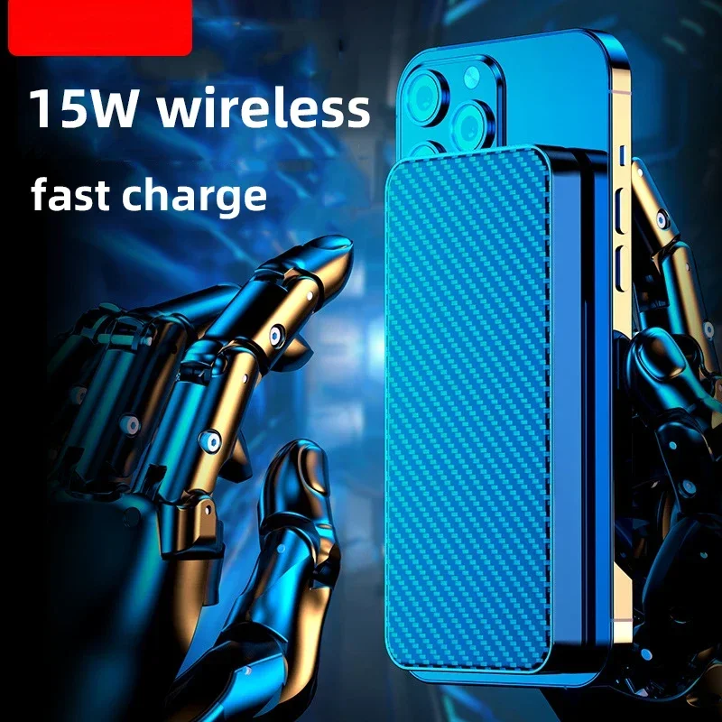 Portable Transparent USB C Powerbank 22.5W Charger External Battery For IPhone Samsung 10000mAh Magnetic Wireless Power Bank