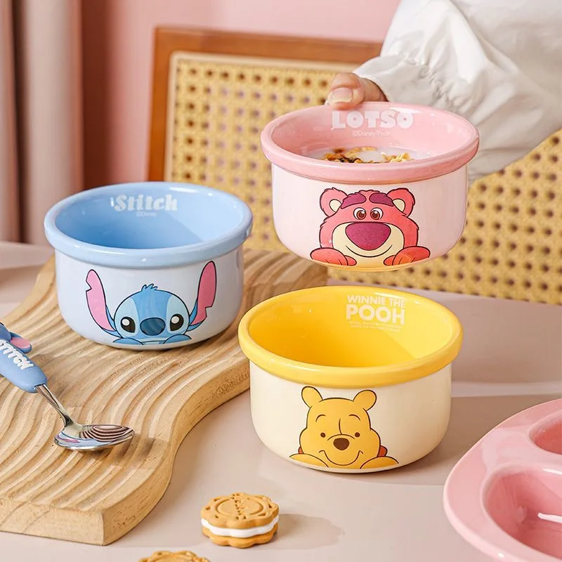 

Disney Lotso Stitch Медведь Пух Салатник Легкая обеденная тарелка Бытовая керамическая тарелка Симпатичная миска для риса Противоизносная посуда