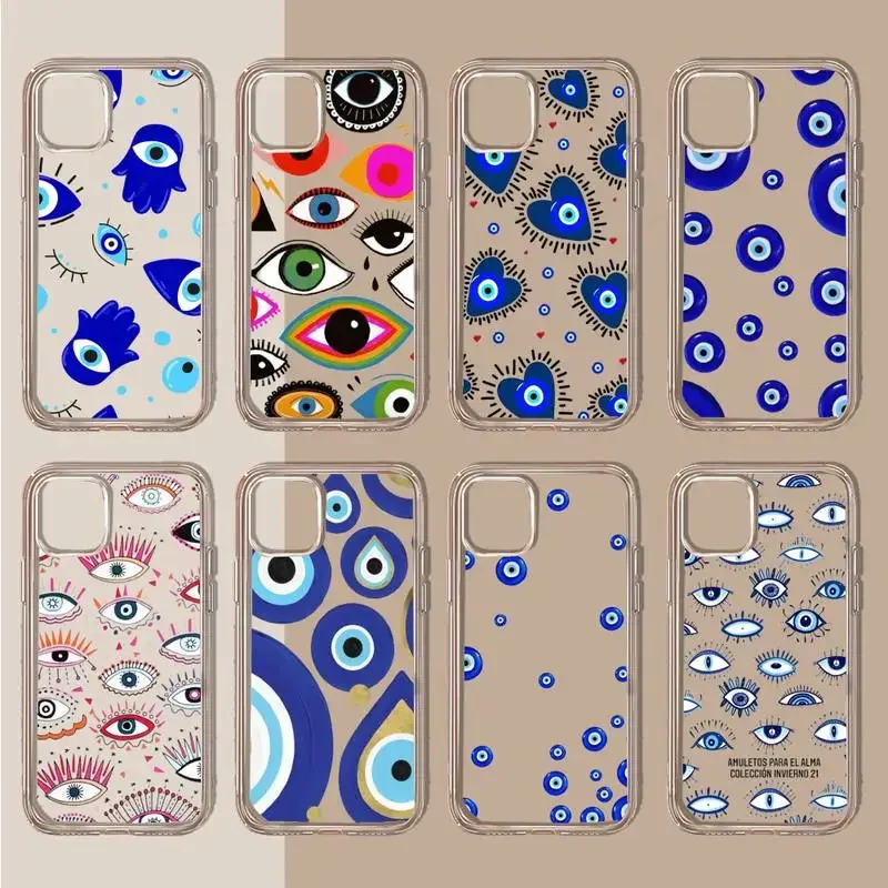 Turkish Lucky Blue Evil Eye Abstract Phone Case Transparent soft For iphone 11 13 12 14 15 pro max mini plus