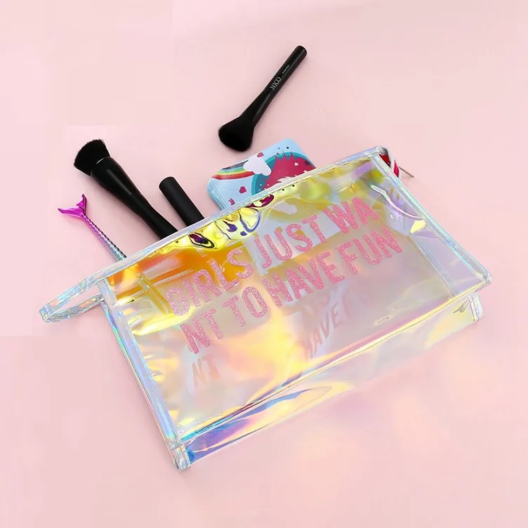 Transparent Pretty Makeup Bags Fashion Laser Travel Cosmetic Bag Toiletry Brush Bags Organizer Necessary Case Wash Make Up Box