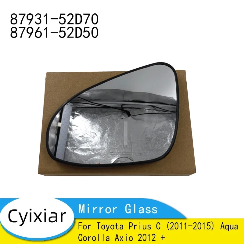 Carro aquecido espelho de vidro para toyota prius c (2011-2015) aqua corolla axio 2012 + 87931-52d70 87961-52d50
