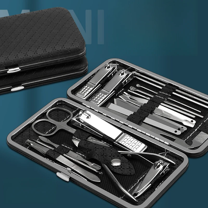 Kit professionnel de manucure et pédicure – Ensemble de coupe-ongles 21 en 1 en acier inoxydable, pince à cuticules, ciseaux pour ongles des pieds