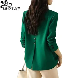 Khaki Black Green Suit Jacket Women Formal Blazer Coat Female Long Sleeve Single Button Straight Jacket Office Ladies Work Wear