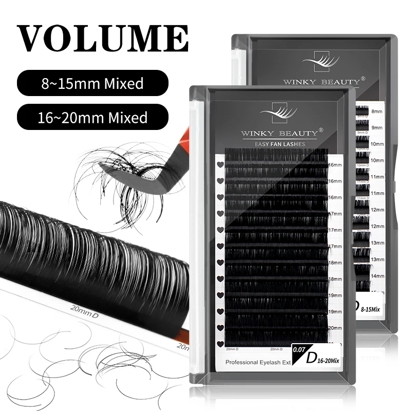 8-20mm MIX Individual Volume Lashes Matte Black Premium Classic Eyelash Extension Natural Soft Eyelashes Supplies for Eye Beauty