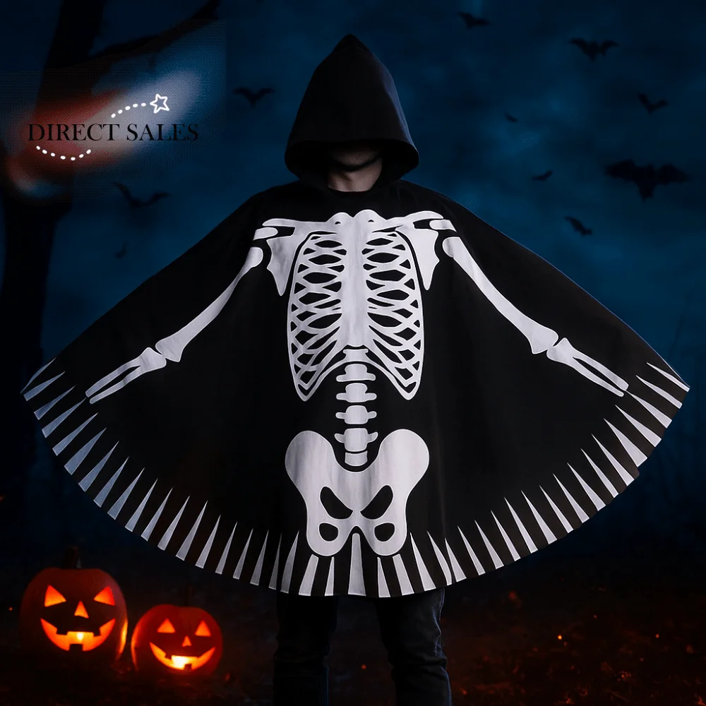 

Повседневная тканевая накидка со скелетом и капюшоном, призрак, реквизит для Хэллоуина, карнавальный костюм, макияж, плащ с костями черепа для взрослых