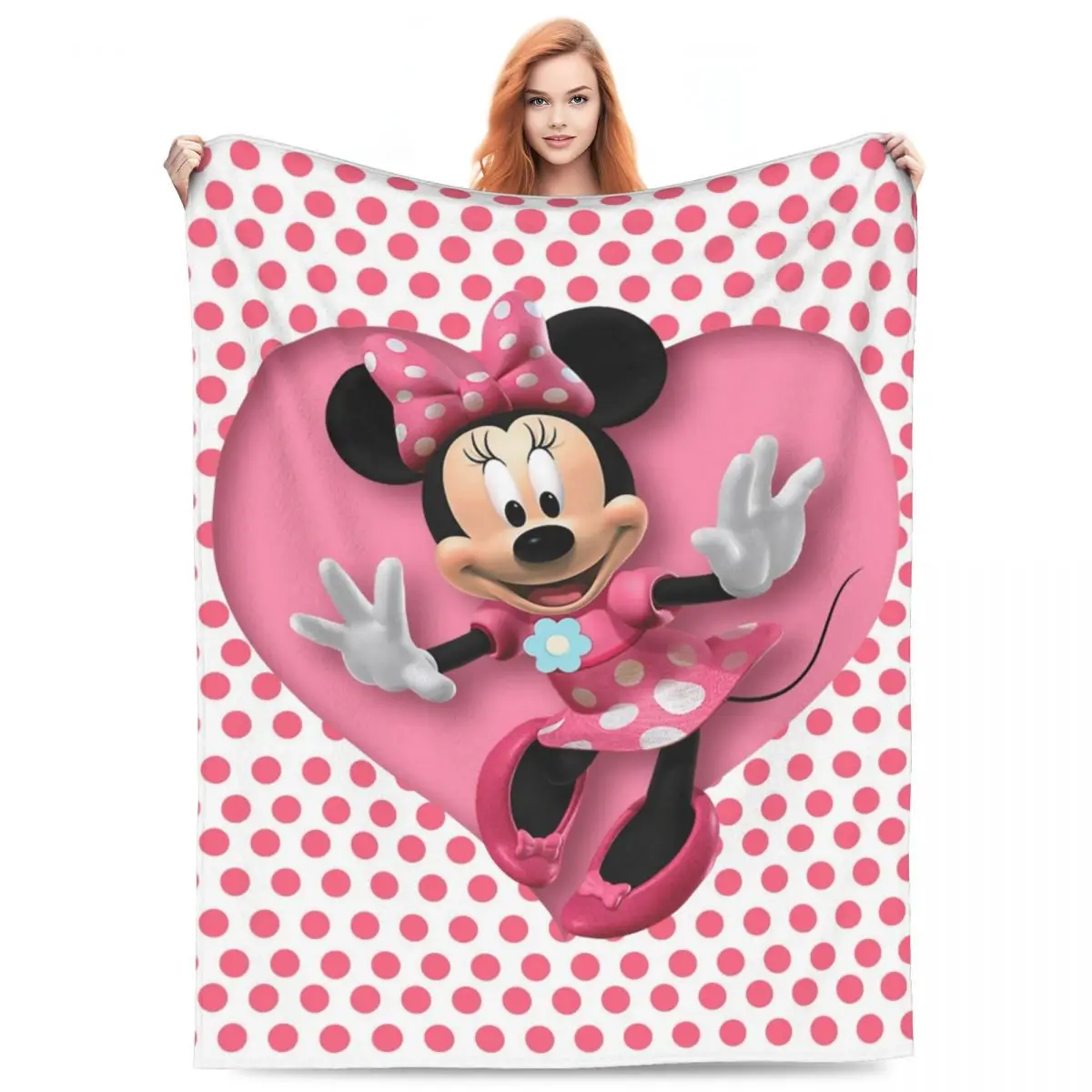 Minnie Love Heart Flannel Blanket Warm Soft Throw Blanket for Outdoor Camping Novelty Bedspread Sofa Bed Cover