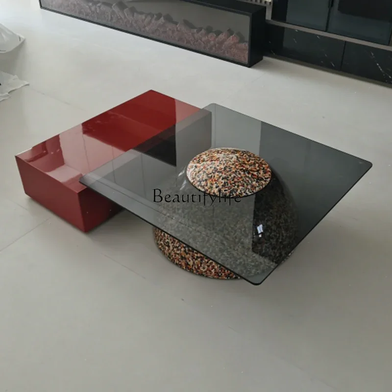 

Personalized glass coffee table high artistic sense color high and low coffee table combination