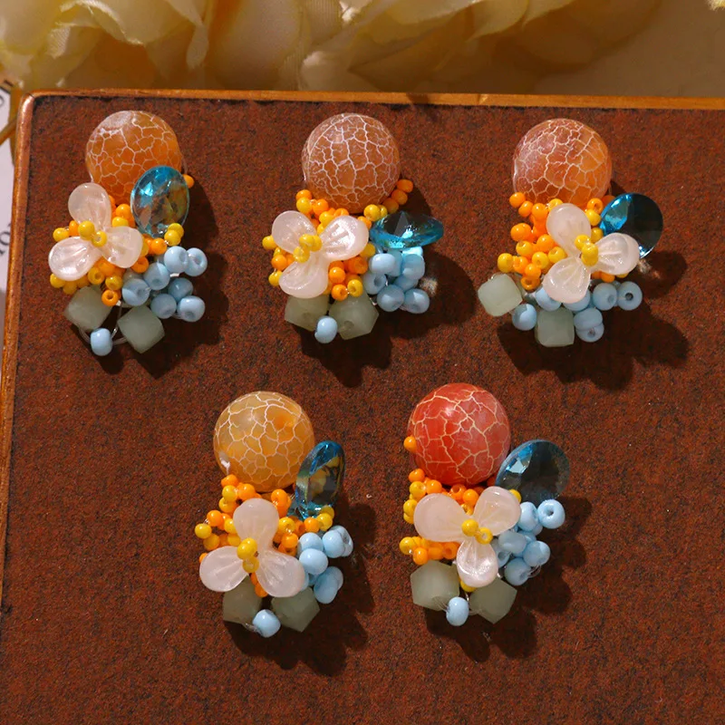 Shoe Charms 1 Piece Transparent Crystal Dopamine Sunset Sea Orange Beaded Flower DIY Resort Jelly Clog Accessory Korean Princess