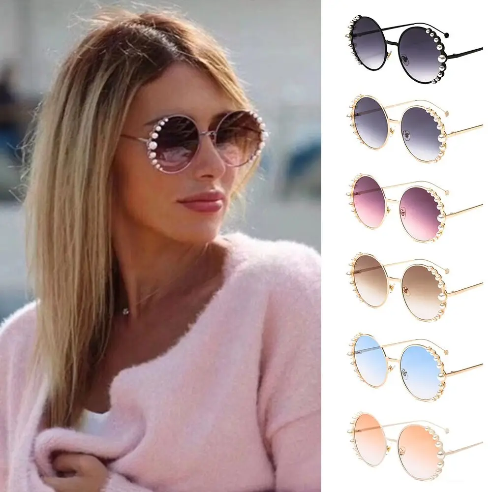 Pearl Design Round Frame Sunglasses Metal Frame UV Protection Round Sun Glasses Street Shooting Prom Party Eyewear for Women