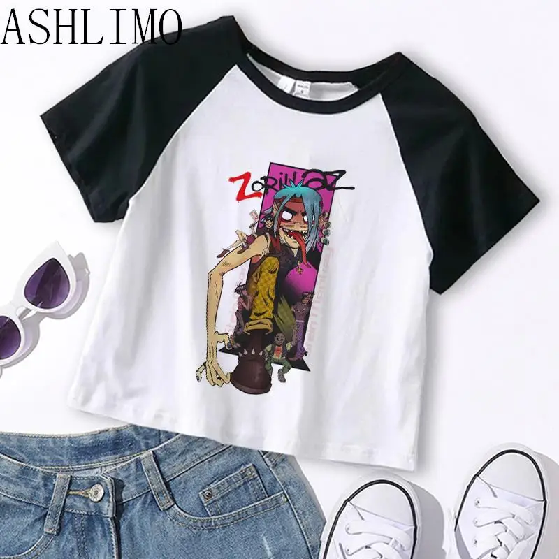 Gorillaz PUNK ROCK Music Band Women Summer 90s Crop Tops O-neck Short Sleeve T-shirts Clothes Shirt Vintage Y2K Bf Clothing Tee