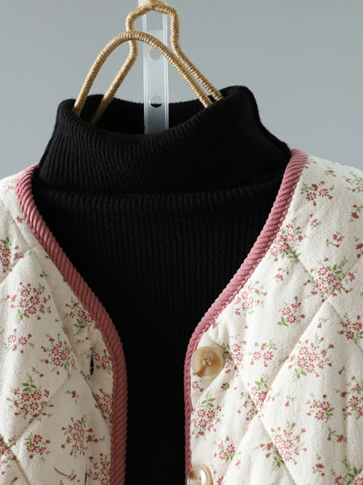 티엔드 쏘운 코튼 자켓 따뜻한 아우터웨어 루즈핏 다용도 오픈 버튼 순면 충전 프린트 디자인 출퇴근용 코트