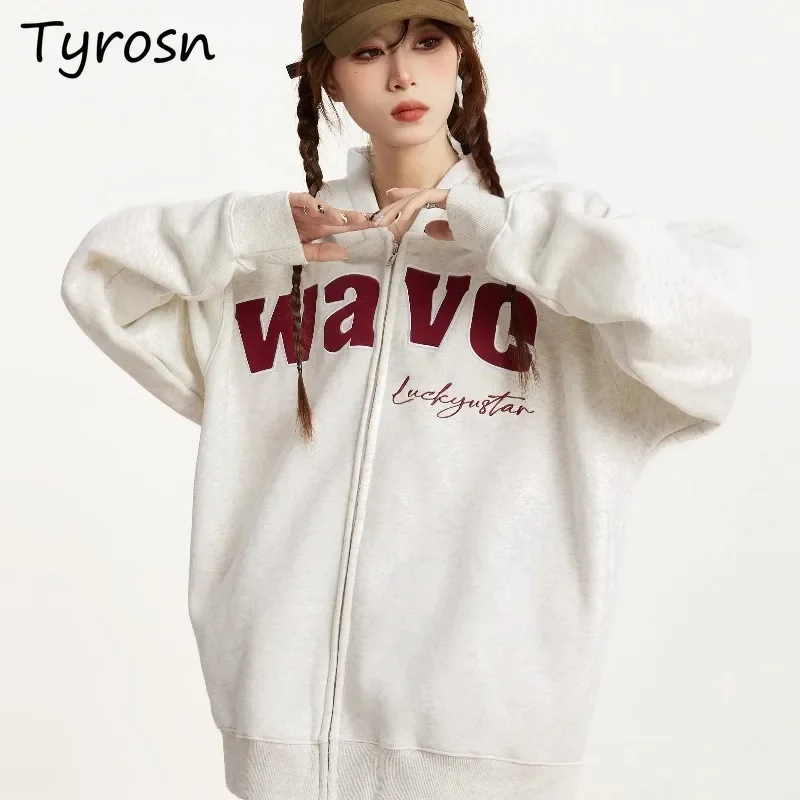 

Толстовки на молнии с капюшоном, женские толстовки с вышивкой букв в американском стиле ретро, весна-осень, свободные повседневные, уютные, универсальные, на молнии