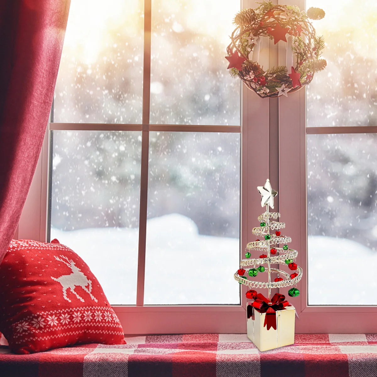 

1pcs Christmas Tree Decor Iron Spiral Shape Gift Box Desktop Decor For Holiday Party Home Decoration Mini Christmas Ornaments