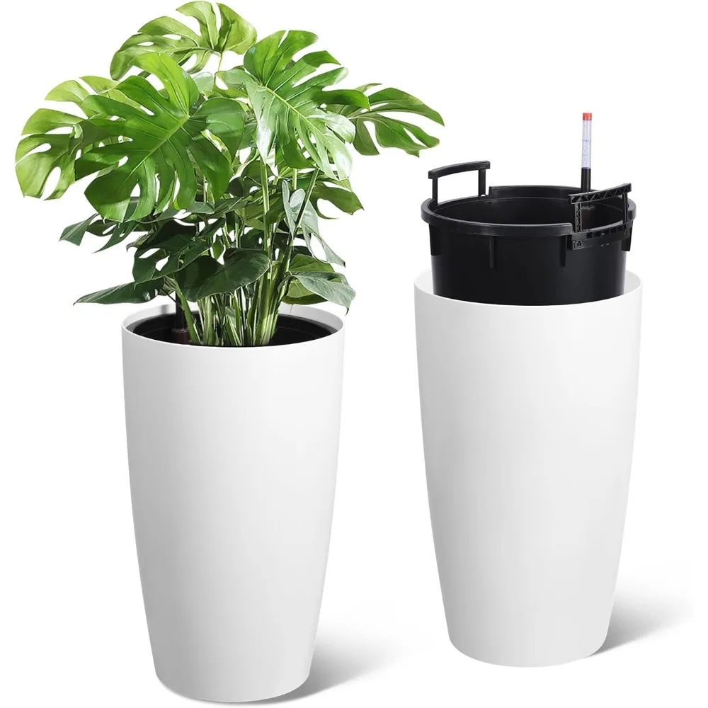 

22" Tall Round Planter Set of 2, Self Watering Pots for Indoor Plants, Large Flower Pot Outdoor with Built-in Drainage