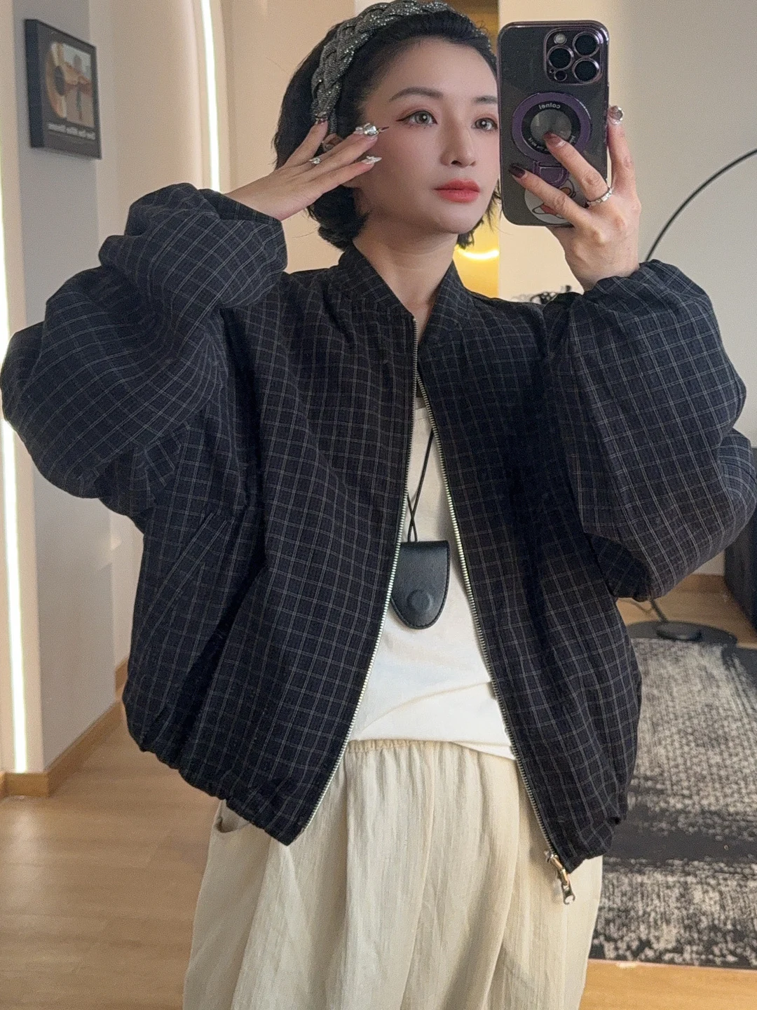 QII Eepskin Baseballjacke aus Leder für Damen, schlankmachend, vielseitig, beidseitig tragbar, für den Pendelverkehr, mit Reißverschluss, lockere Passform