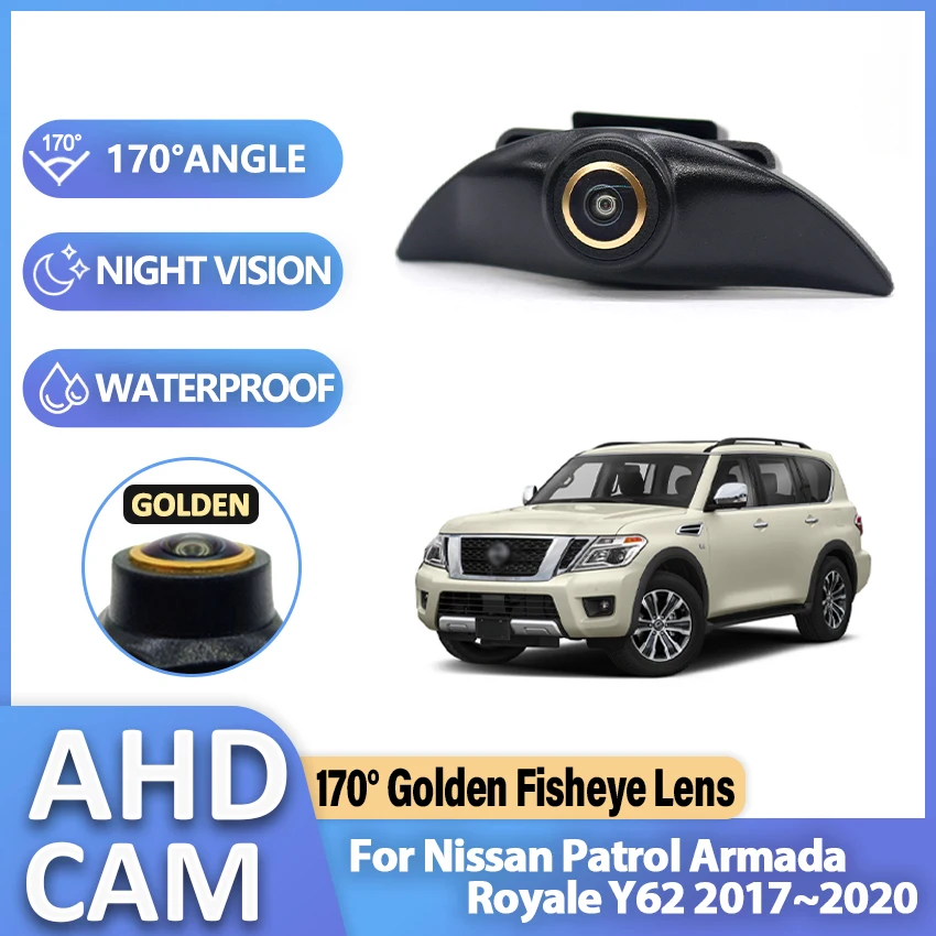 170 Degree AHD 1080P Vehicle logo Golden Fisheye Car Front View Camera For Nissan Patrol Armada Royale Y62 2017 2018 2019 2020