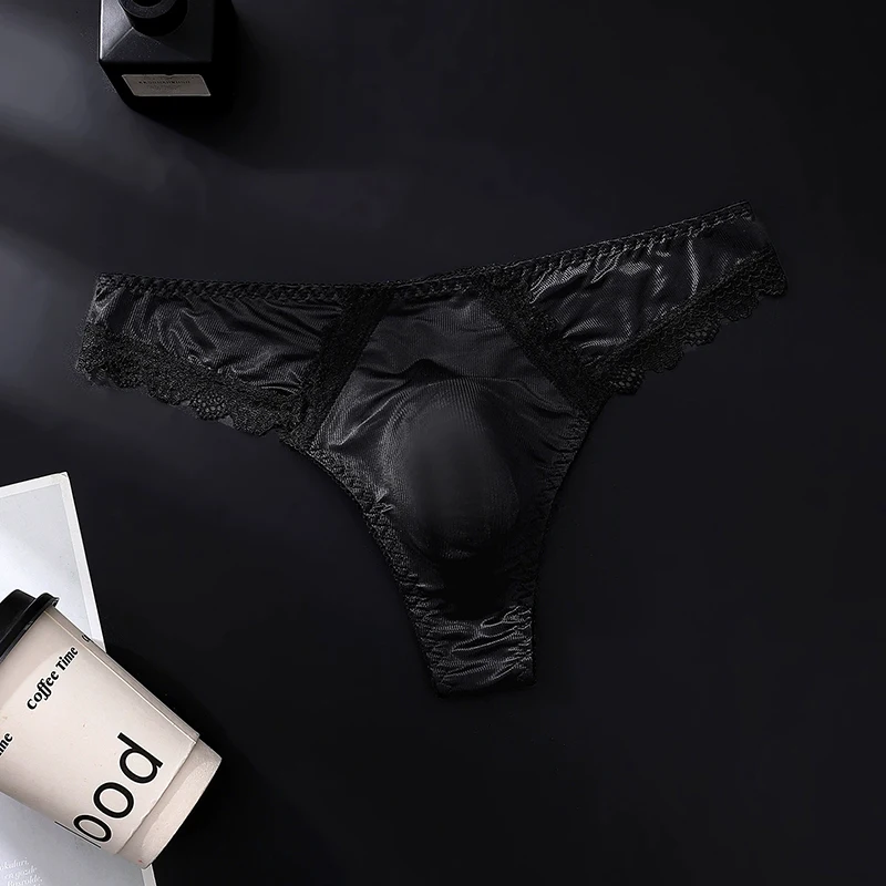 Ice Silk Lace Man Underwear Ultra-thin 3D Pouch Male Thong Tanga Sexy Low Waist Seamless Solid Color G-strings T-Back Panties
