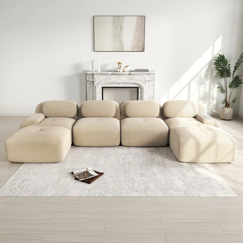 Knochenloses Cord-Sofa, Atmungsaktive Seilstruktur, Extra Breite Armlehnen, Rutschfester Boden, Haustierfreundlich, Ergonomische Couch