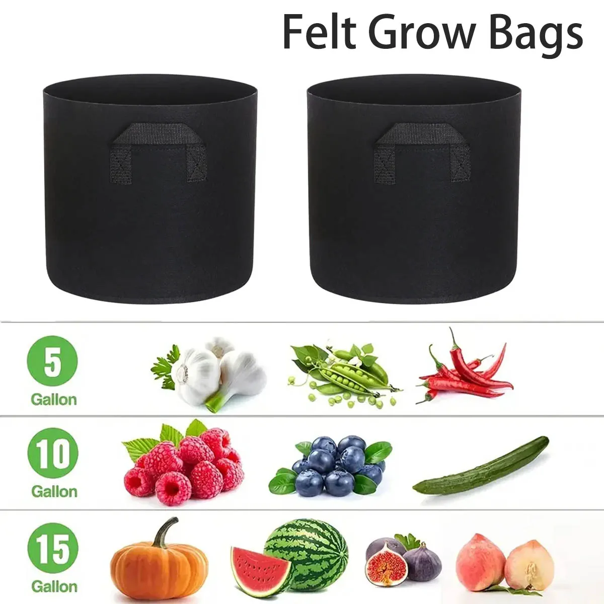Felt Grow Bags Vegetable Flower Planting Pots 5/10/15 Gallon Thickened Gardening Fabric Greenhouse Garden Plant Nursery Pot Bag