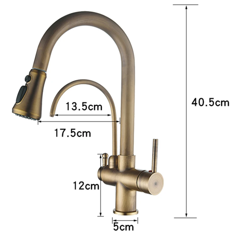 Antique Bronze Faucet Kitchen Pull Out Water Purifier Sink Faucet 360 Rotate Hot Cold Drinking Water Filter Mixer Crane Vintage