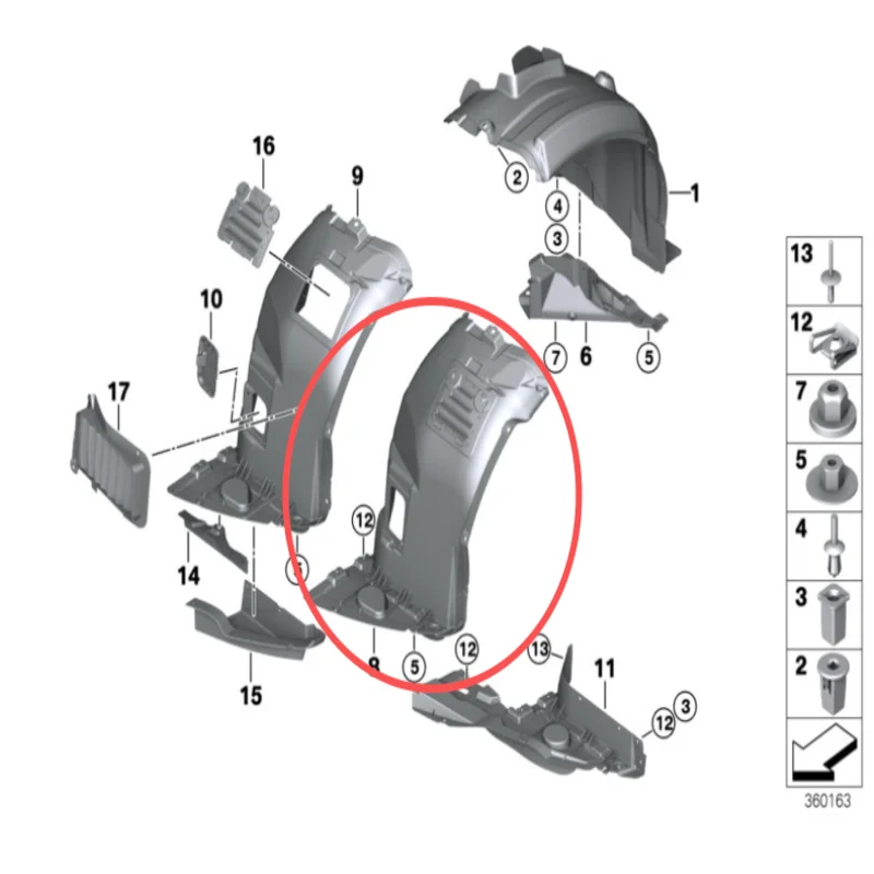 51717172500 Front Right (front part) Wheel Liner Mudguard For BMW E91 335 xi 330 xi 330 i xDrive 325 i E90 51 71 7 172 500