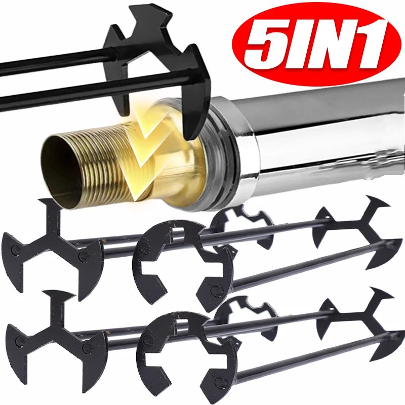

5-в-1 гаечный ключ для раковины, многофункциональный ключ для сантехнических труб, ключ для крана, углеродистая сталь, набор для ремонта кухонной раковины для ванной комнаты, оборудование