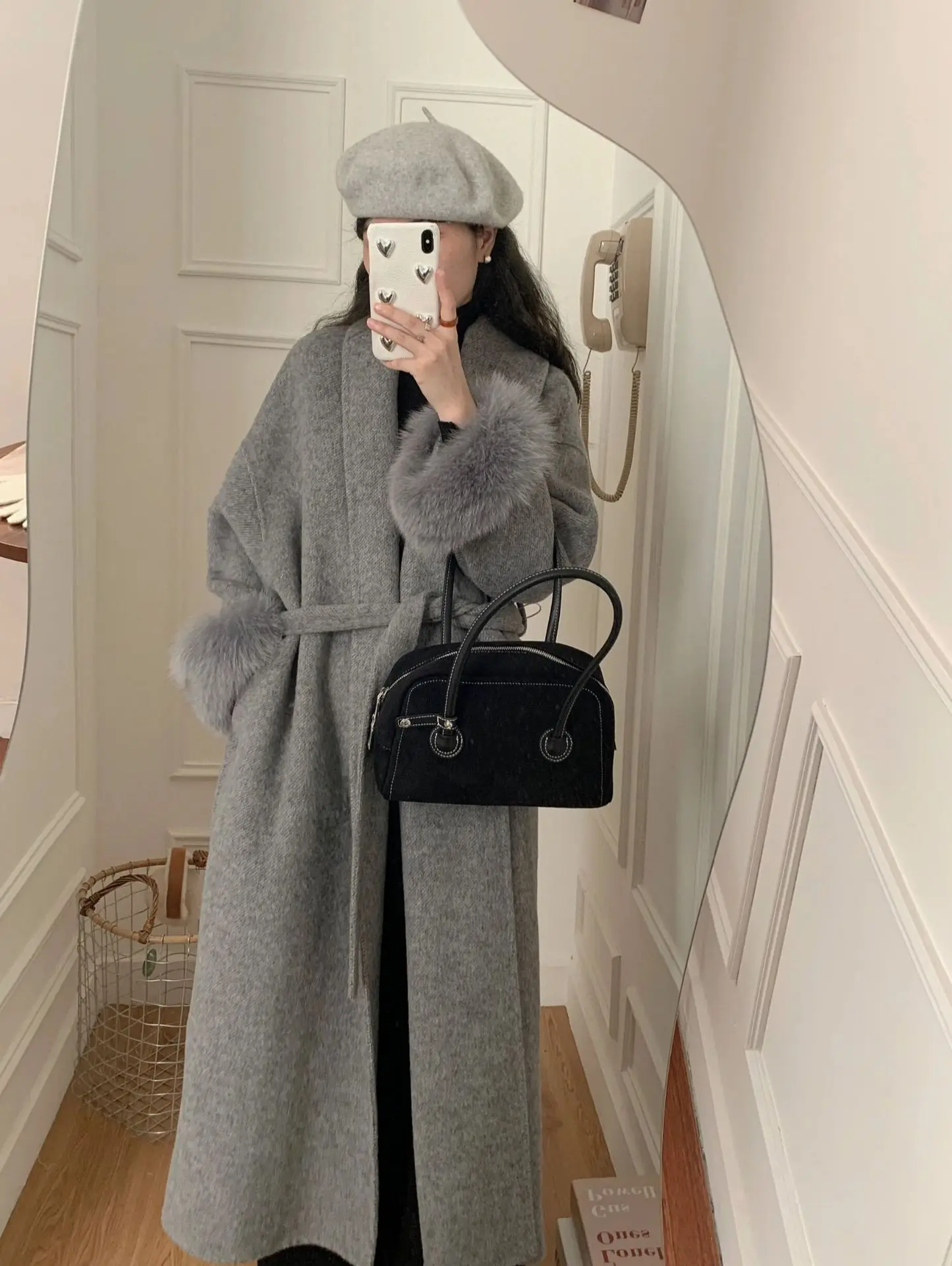 

Elegant Office Lady Overcoats European Style Cuff Fur Coat Women's Clothing Fox Hair Woolen Coats 2025 Winter New