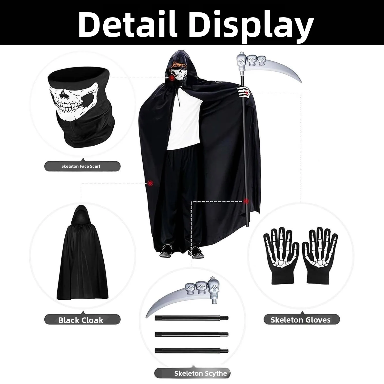 

Creative Halloween Cosplay Ghost Death Black Party Costume Set Women's Ethnic Stage Wear Fashionable Ghostly Outfit