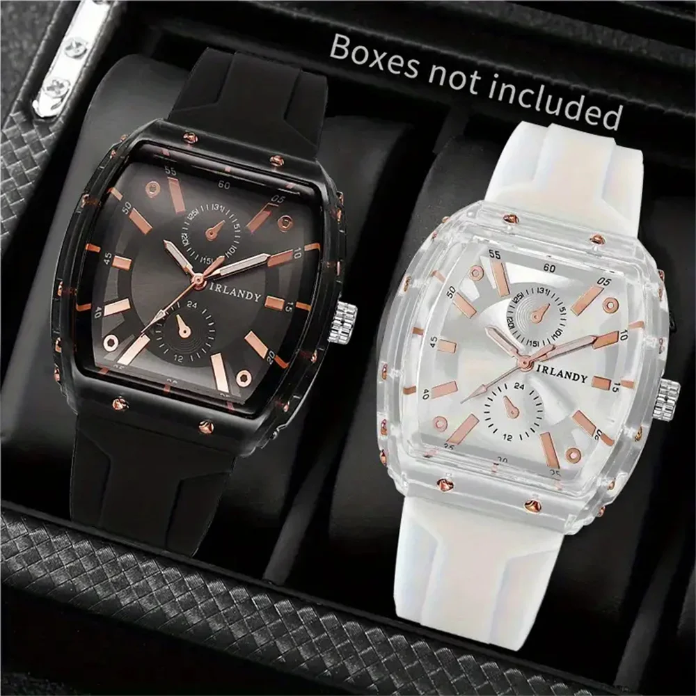قطعتان من ساعات الكوارتز تناسب الرجال والنساء، ساعة بسيطة للزوجين، هدية مزيج باللون الأسود + الأبيض