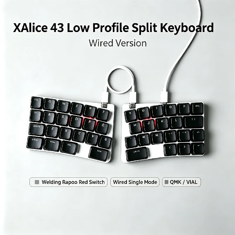 Xalice 43 Low Profile Split Mechanical Keyboard Welding Switch Aluminum Base Type-c Wired Separate Keyboard Ergonomics Qmk/vial